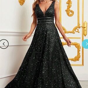 Elegant Black Sequin Evening Gown